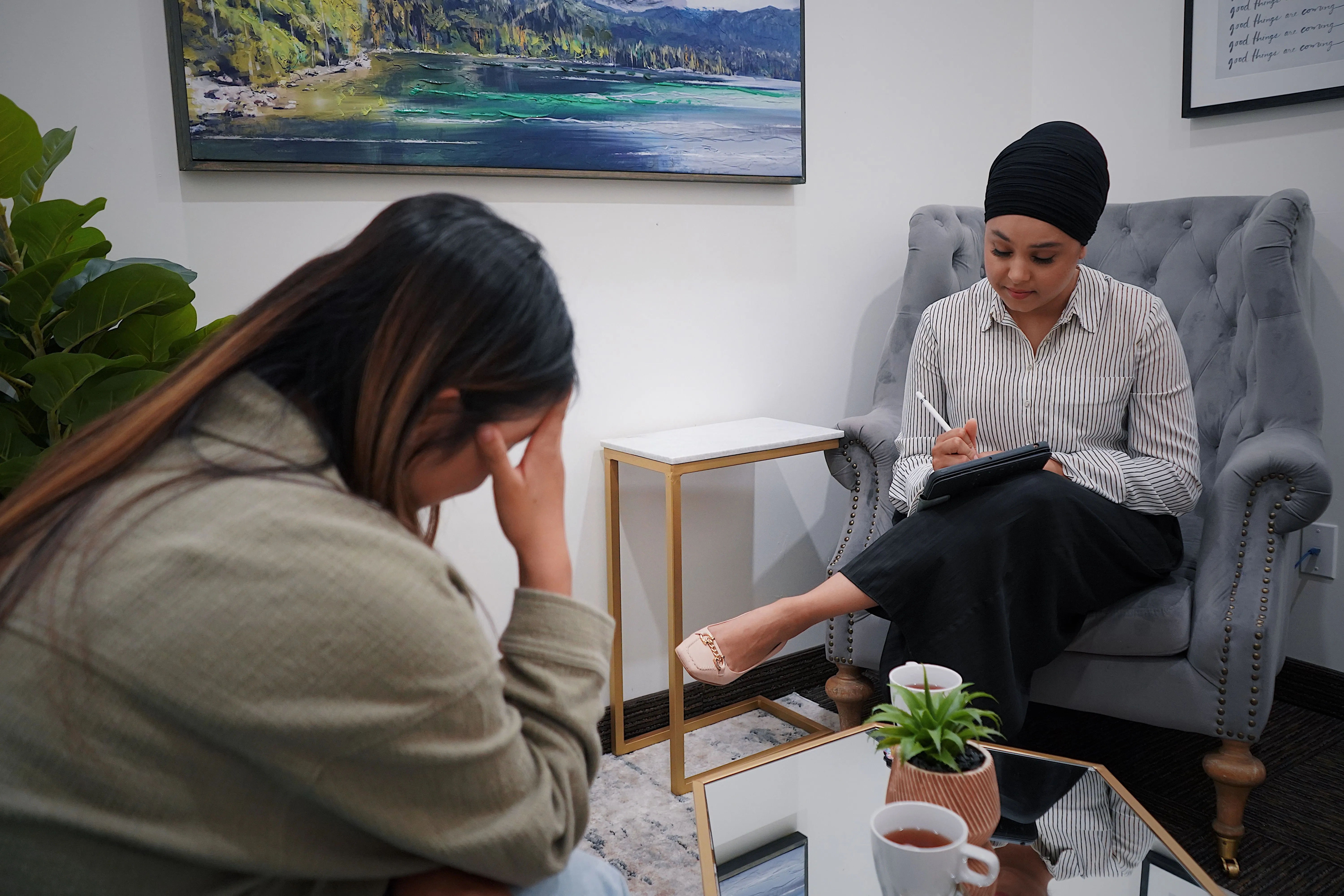 Person on a virtual therapy appointment via video call